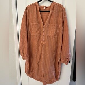 Women's Rust Button-Up Tunic Top